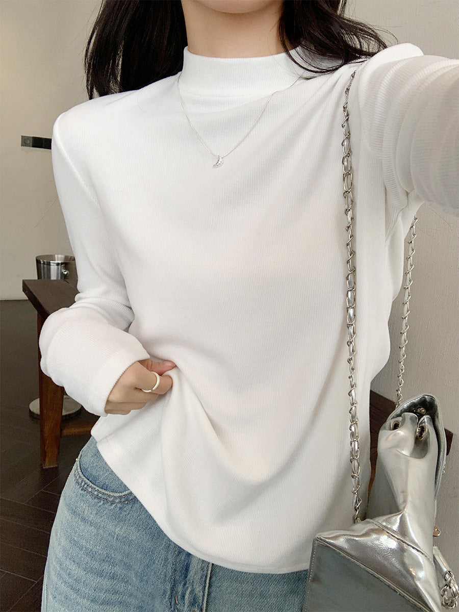 White Slim Fit Half Turtleneck Women Winter Top 2026
