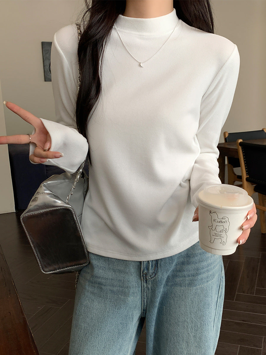 White Slim Fit Half Turtleneck Women Winter Top 2026