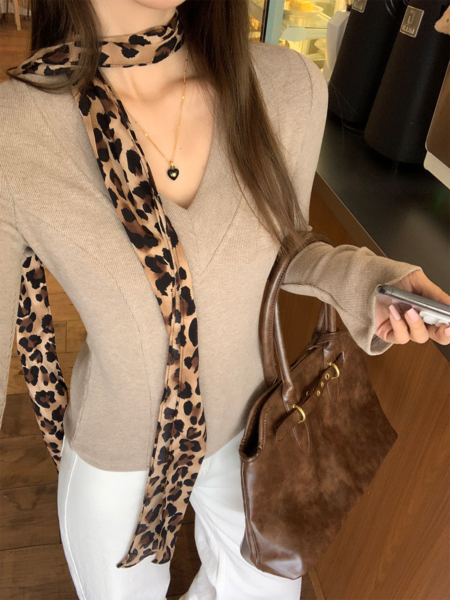 Oatmeal V-Neck Cashmere Women Winter Slim Top 2026