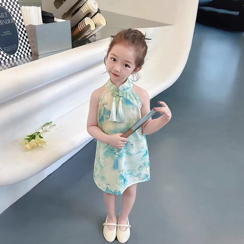Girls Guofeng Cheongsam Vest Dress Summer Ethnic Style – Summer Kids Fashion Nepal | Tudoholic