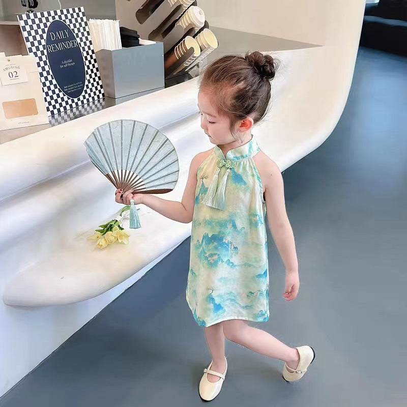 Girls Guofeng Cheongsam Vest Dress Summer Ethnic Style – Summer Kids Fashion Nepal | Tudoholic