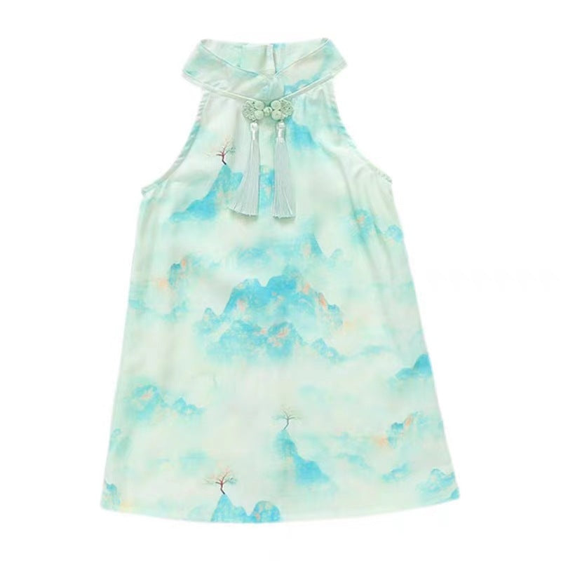 Girls Guofeng Cheongsam Vest Dress Summer Ethnic Style – Summer Kids Fashion Nepal | Tudoholic