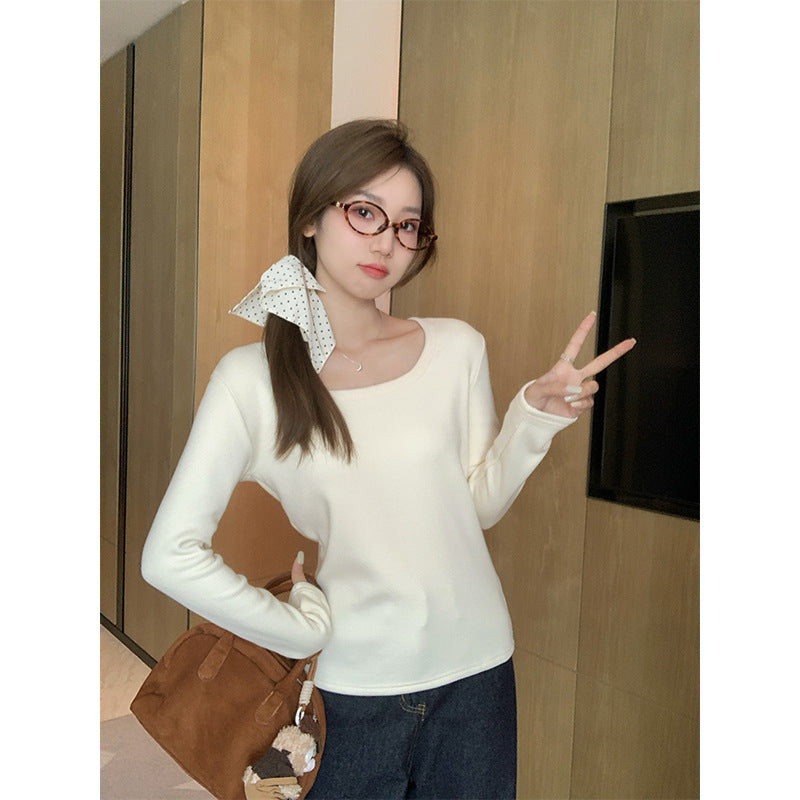 Apricot Fleece Square Neck Women Winter Top 2026