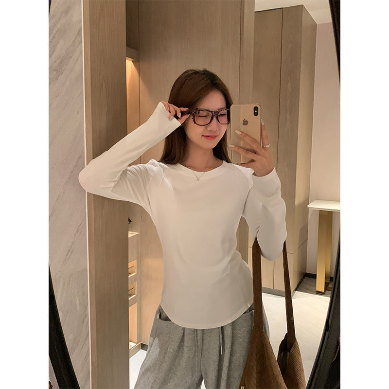 White Slim Fit Round Neck Women Winter Base Top 2026