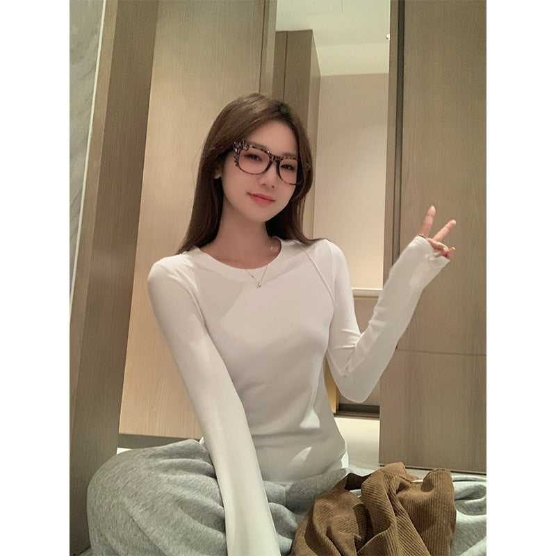 White Slim Fit Round Neck Women Winter Base Top 2026