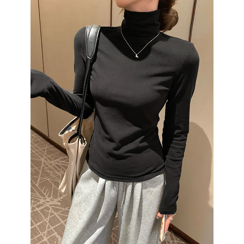 Apricot Fleece Turtleneck Women Winter Slim Top 2026