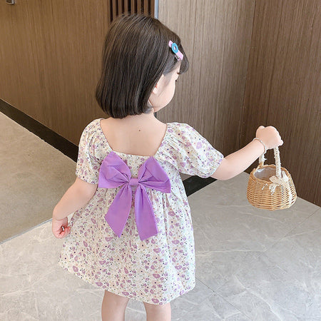 Girls Floral Bow Cotton Dress Summer 2024 Korean Style – Summer Kids Fashion Nepal | Tudoholic