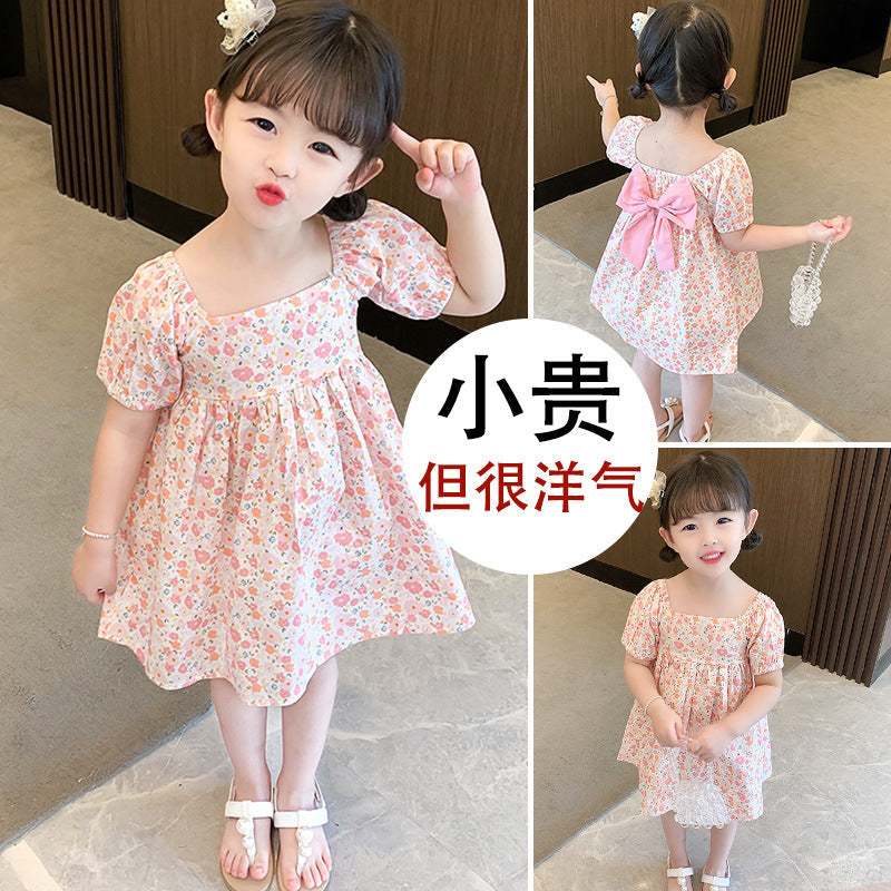 Girls Floral Bow Cotton Dress Summer 2024 Korean Style – Summer Kids Fashion Nepal | Tudoholic