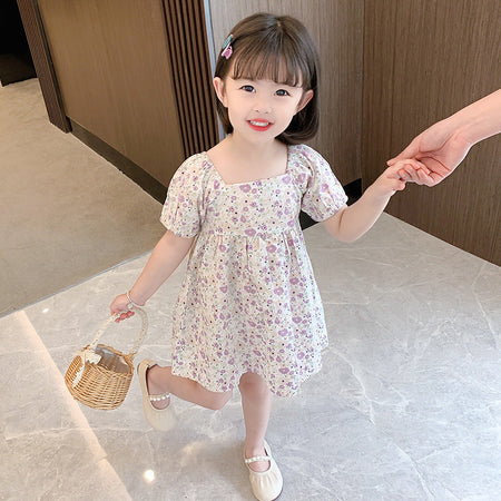 Girls Floral Bow Cotton Dress Summer 2024 Korean Style – Summer Kids Fashion Nepal | Tudoholic