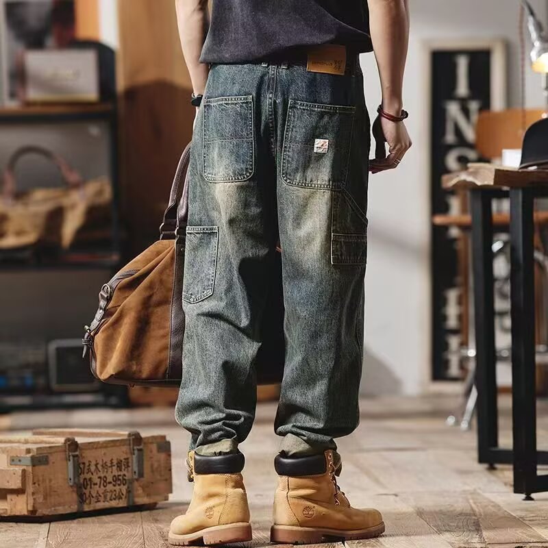 Men’s Heavy Retro Workwear Wide-Leg Jeans