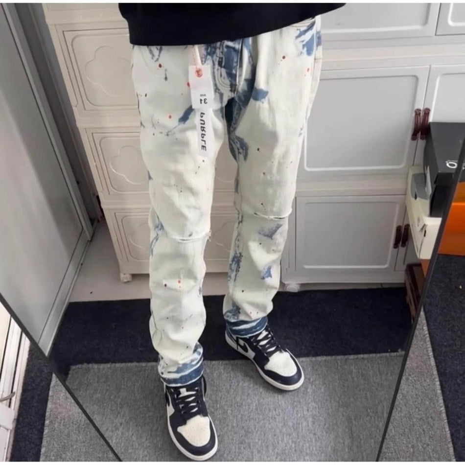 Men’s Graffiti Hip-Hop Slim Straight Jeans