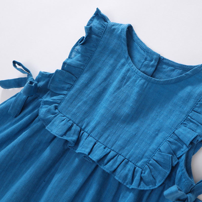 Girls Lace Blue Vest Dress Summer 2025 Korean Style – Summer Kids Fashion Nepal | Tudoholic