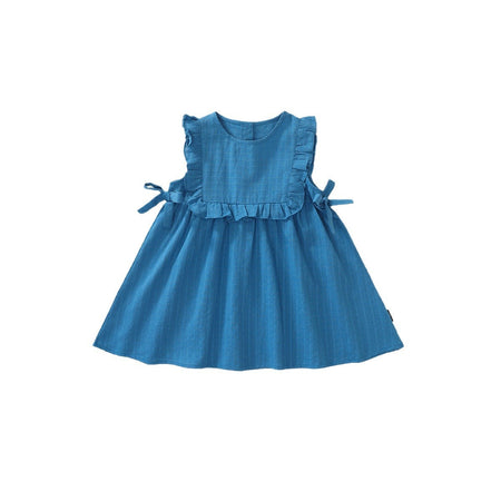 Girls Lace Blue Vest Dress Summer 2025 Korean Style – Summer Kids Fashion Nepal | Tudoholic