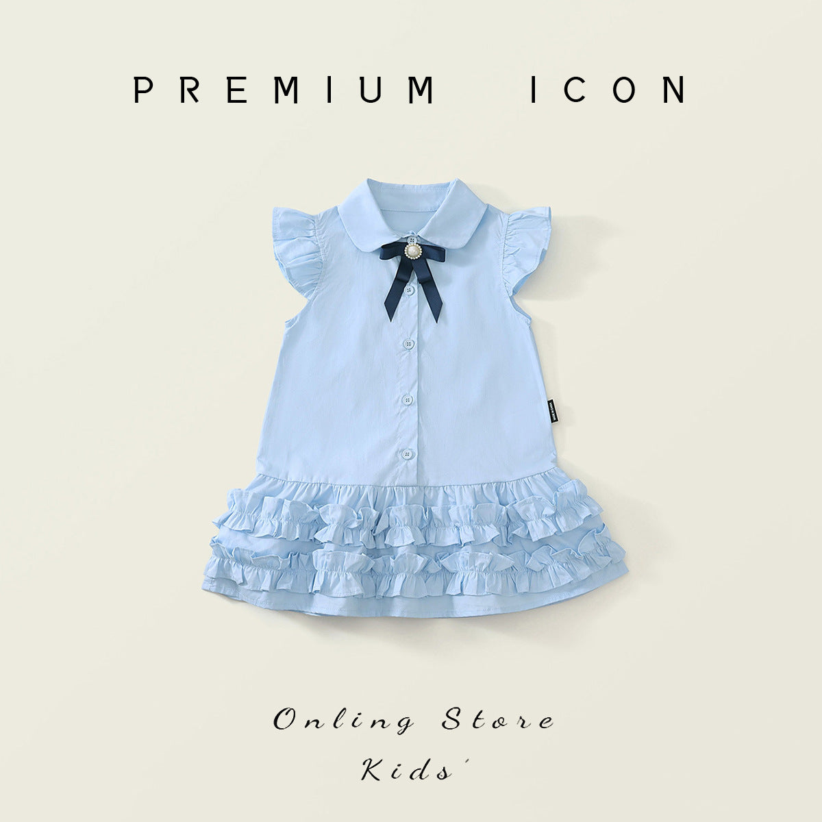Girls Blue Bow Flying Sleeve Dress Summer 2025 – Summer Kids Fashion Nepal | Tudoholic