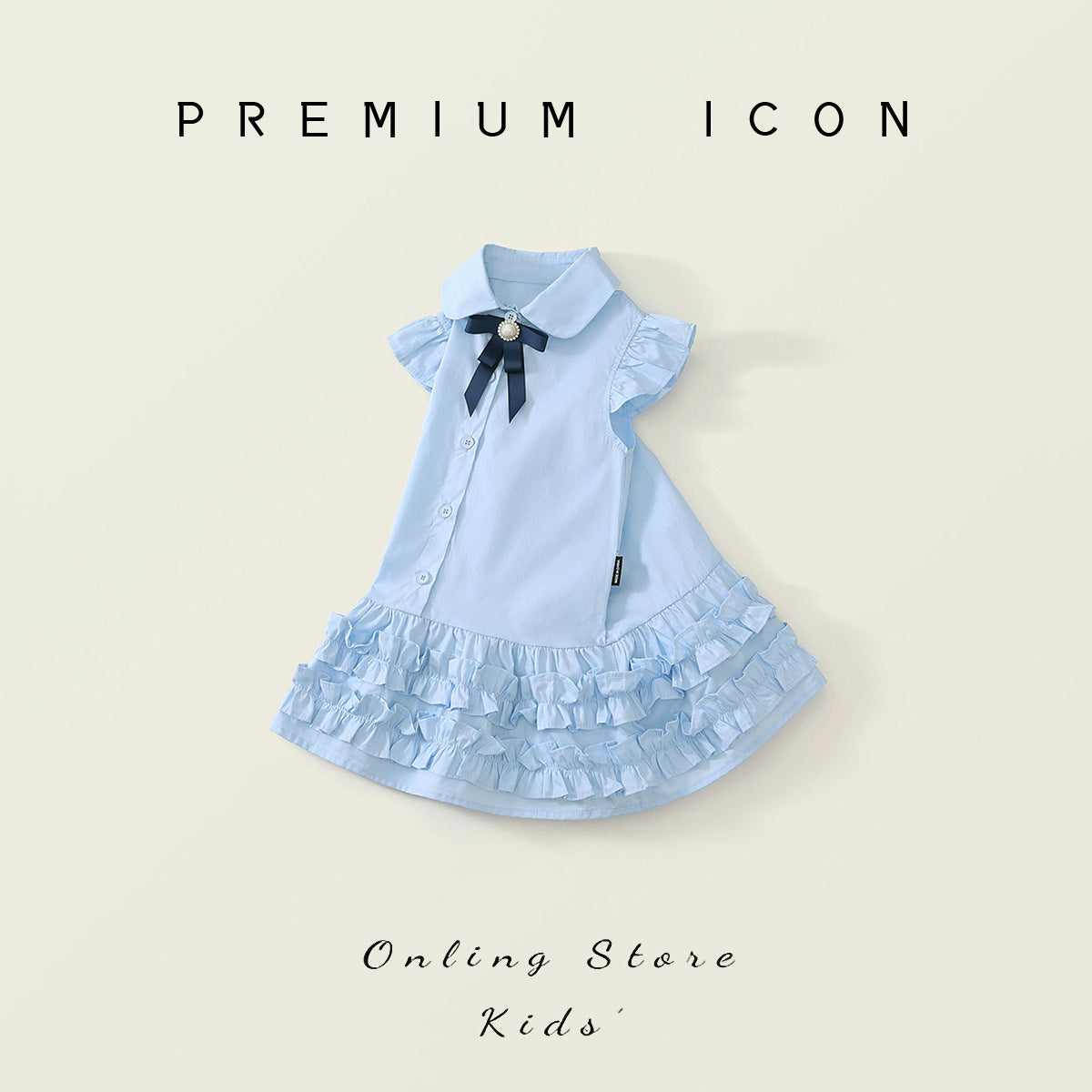 Girls Blue Bow Flying Sleeve Dress Summer 2025 – Summer Kids Fashion Nepal | Tudoholic