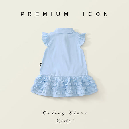 Girls Blue Bow Flying Sleeve Dress Summer 2025 – Summer Kids Fashion Nepal | Tudoholic