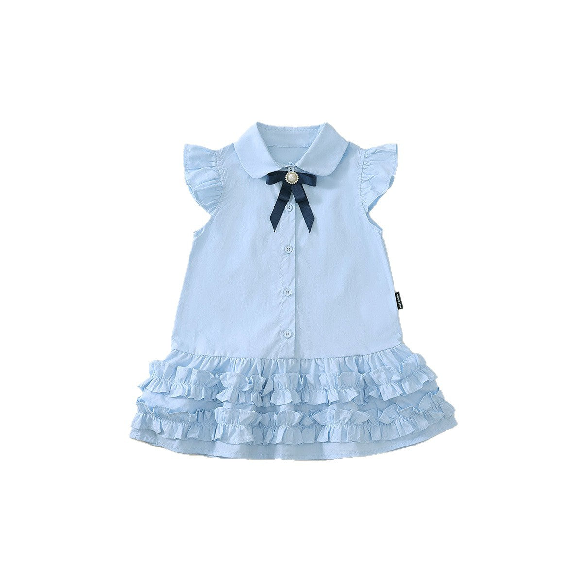 Girls Blue Bow Flying Sleeve Dress Summer 2025 – Summer Kids Fashion Nepal | Tudoholic