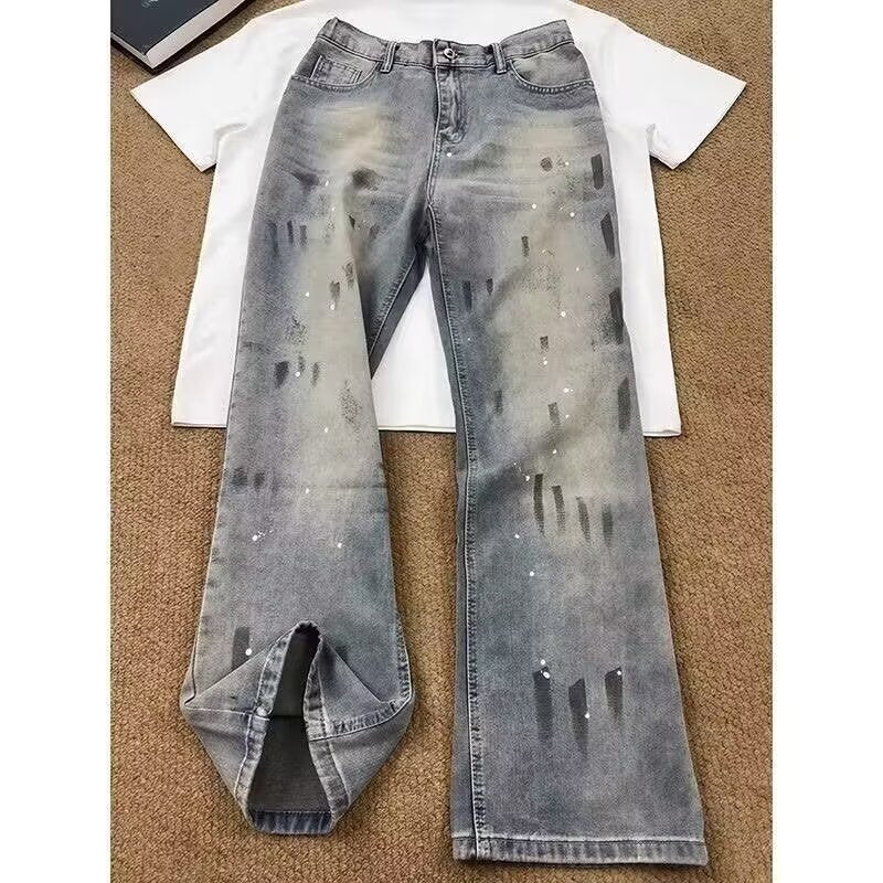 Men’s Retro Splash Ink Wide-Leg Jeans