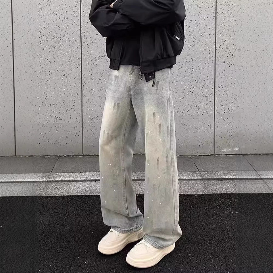 Men’s Retro Splash Ink Wide-Leg Jeans