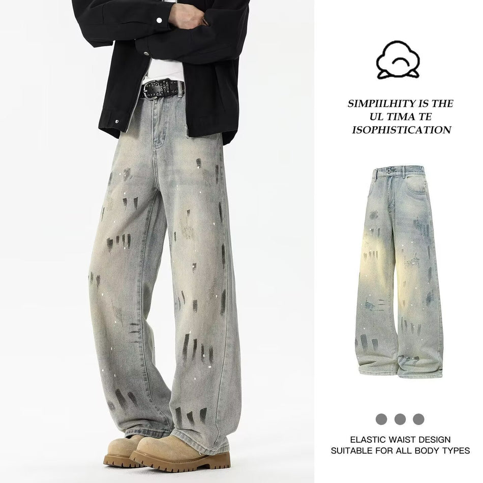 Men’s Blue Vintage Tie-Dye Wide-Leg Jeans