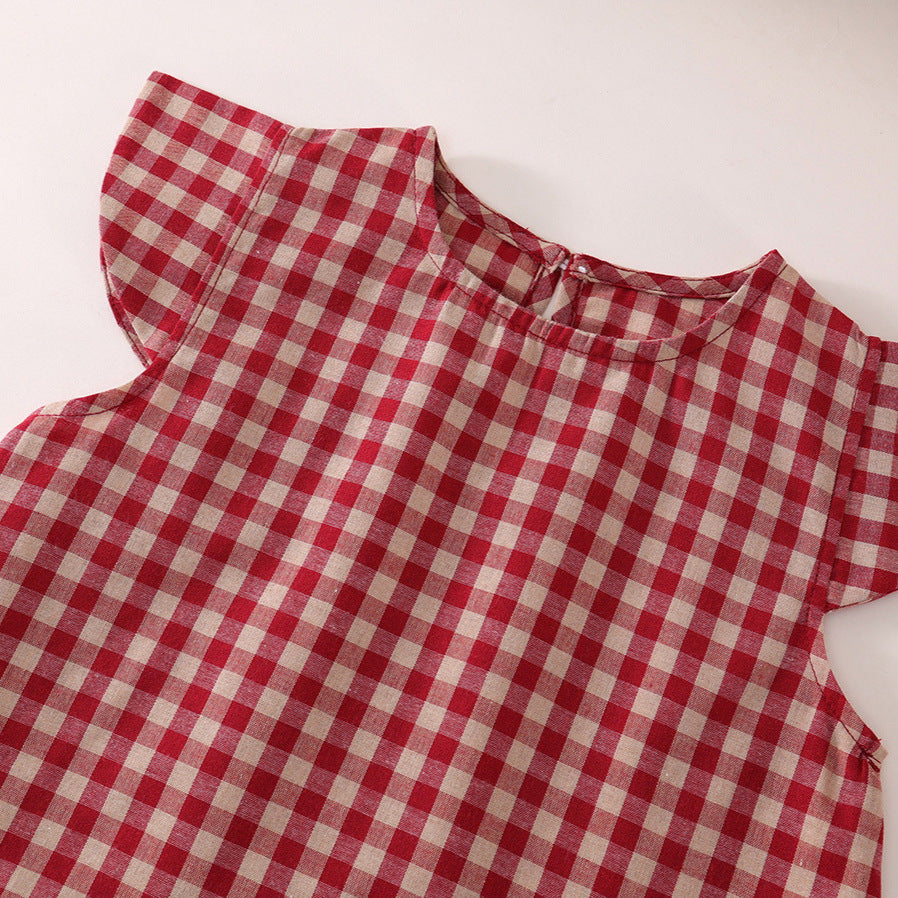 Girls Red Plaid Wide Leg Set Summer 2025 Korean Style – Summer Kids Fashion Nepal | Tudoholic