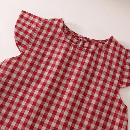 Girls Red Plaid Wide Leg Set Summer 2025 Korean Style – Summer Kids Fashion Nepal | Tudoholic