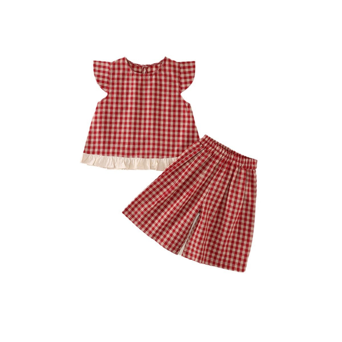Girls Red Plaid Wide Leg Set Summer 2025 Korean Style – Summer Kids Fashion Nepal | Tudoholic