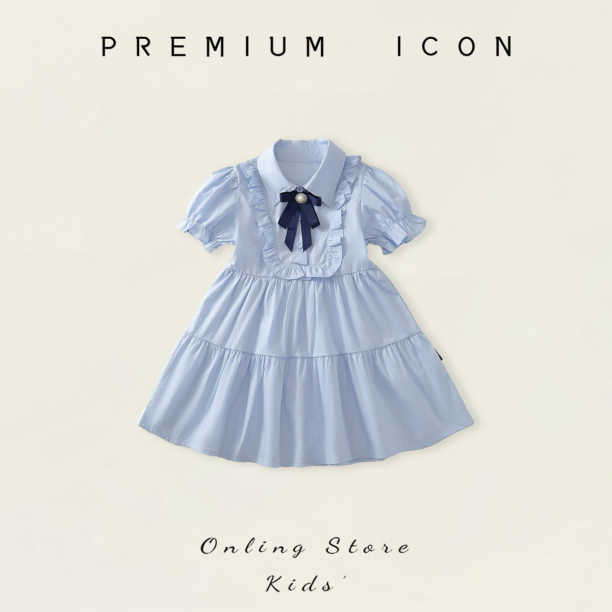 Girls Blue Bow Lapel Dress Summer 2026 Korean Style – Summer Kids Fashion Nepal | Tudoholic