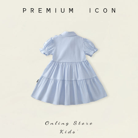 Girls Blue Bow Lapel Dress Summer 2026 Korean Style – Summer Kids Fashion Nepal | Tudoholic
