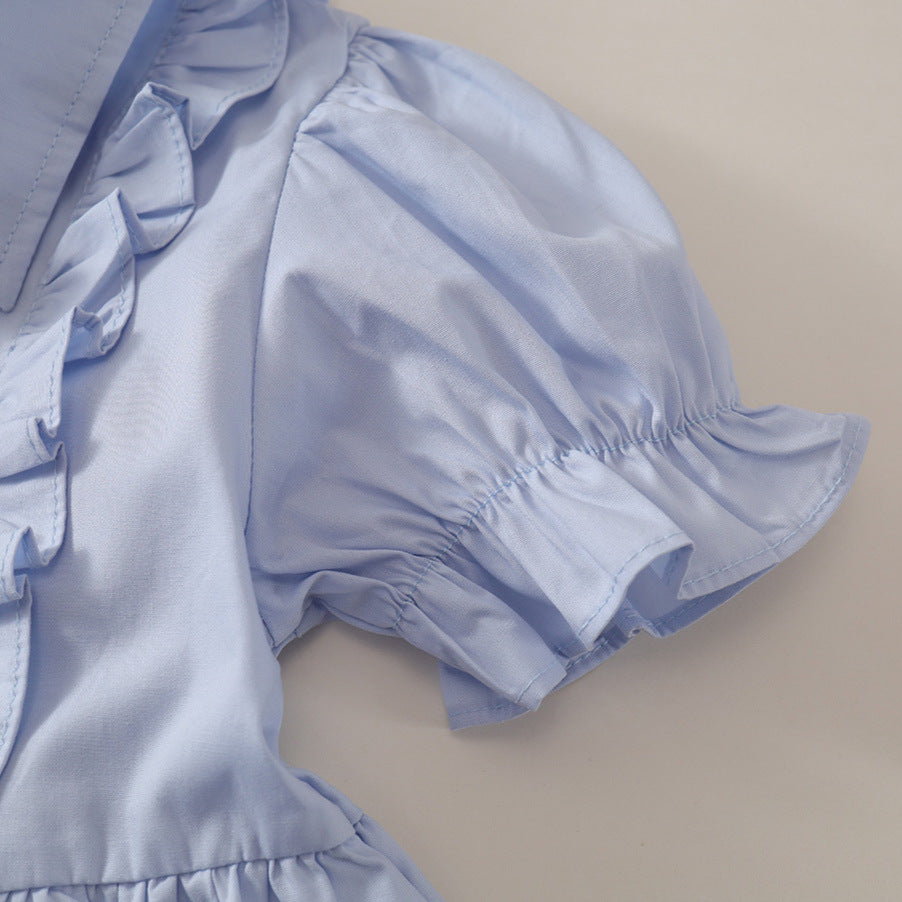 Girls Blue Bow Lapel Dress Summer 2026 Korean Style – Summer Kids Fashion Nepal | Tudoholic