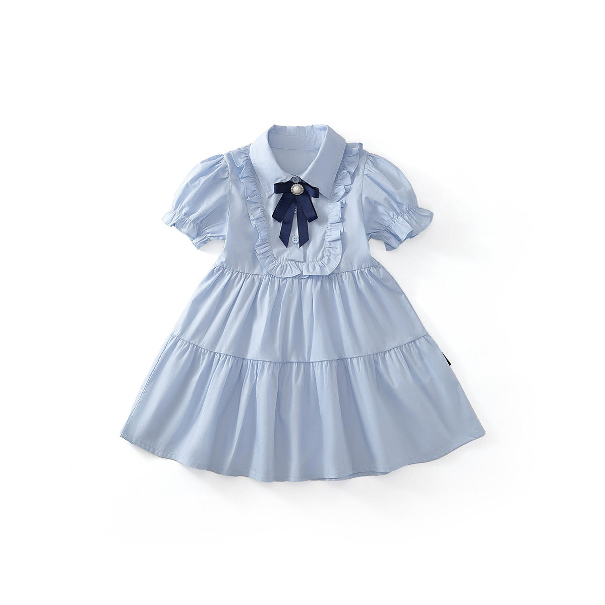 Girls Blue Bow Lapel Dress Summer 2026 Korean Style – Summer Kids Fashion Nepal | Tudoholic