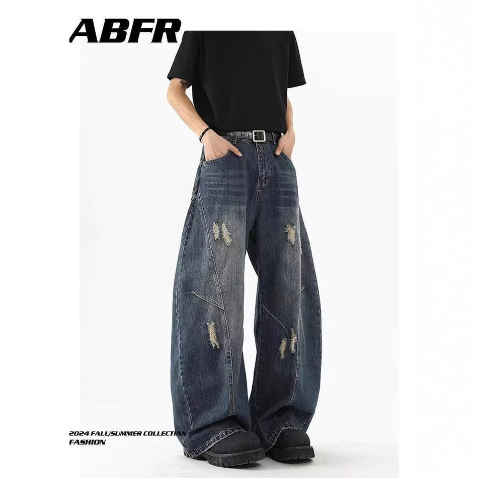 Men's Ripped Deconstructed Wide-Leg Jeans