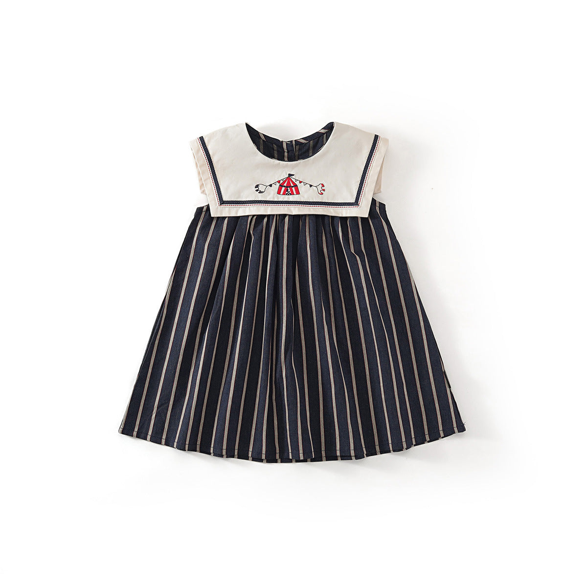 Girls Korean Striped Embroidered Dress Summer 2025 – Summer Kids Fashion Nepal | Tudoholic