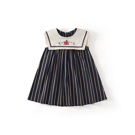Girls Korean Striped Embroidered Dress Summer 2025 – Summer Kids Fashion Nepal | Tudoholic
