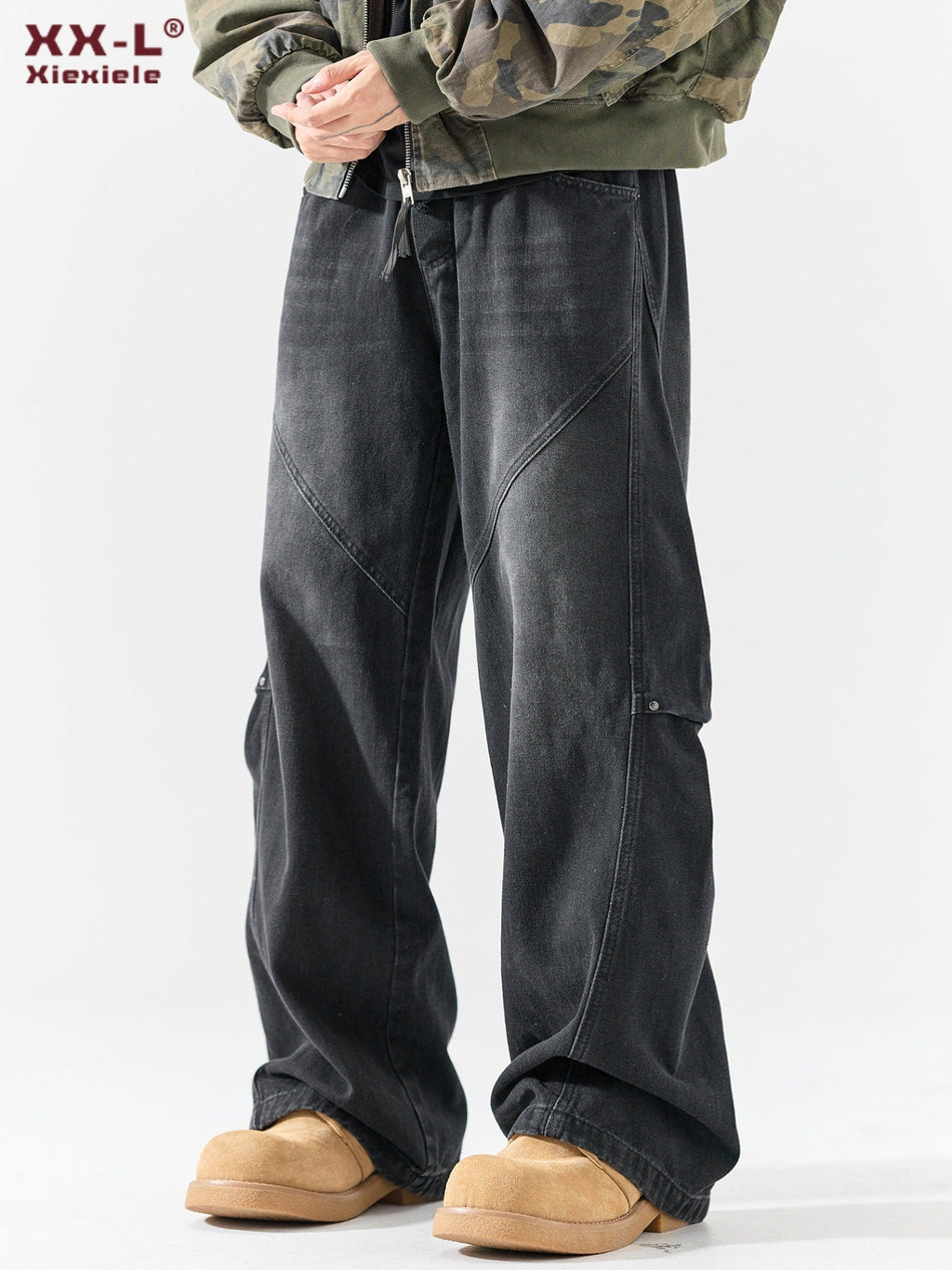 Men's Japanese Retro Distressed Wide-Leg Jeans
