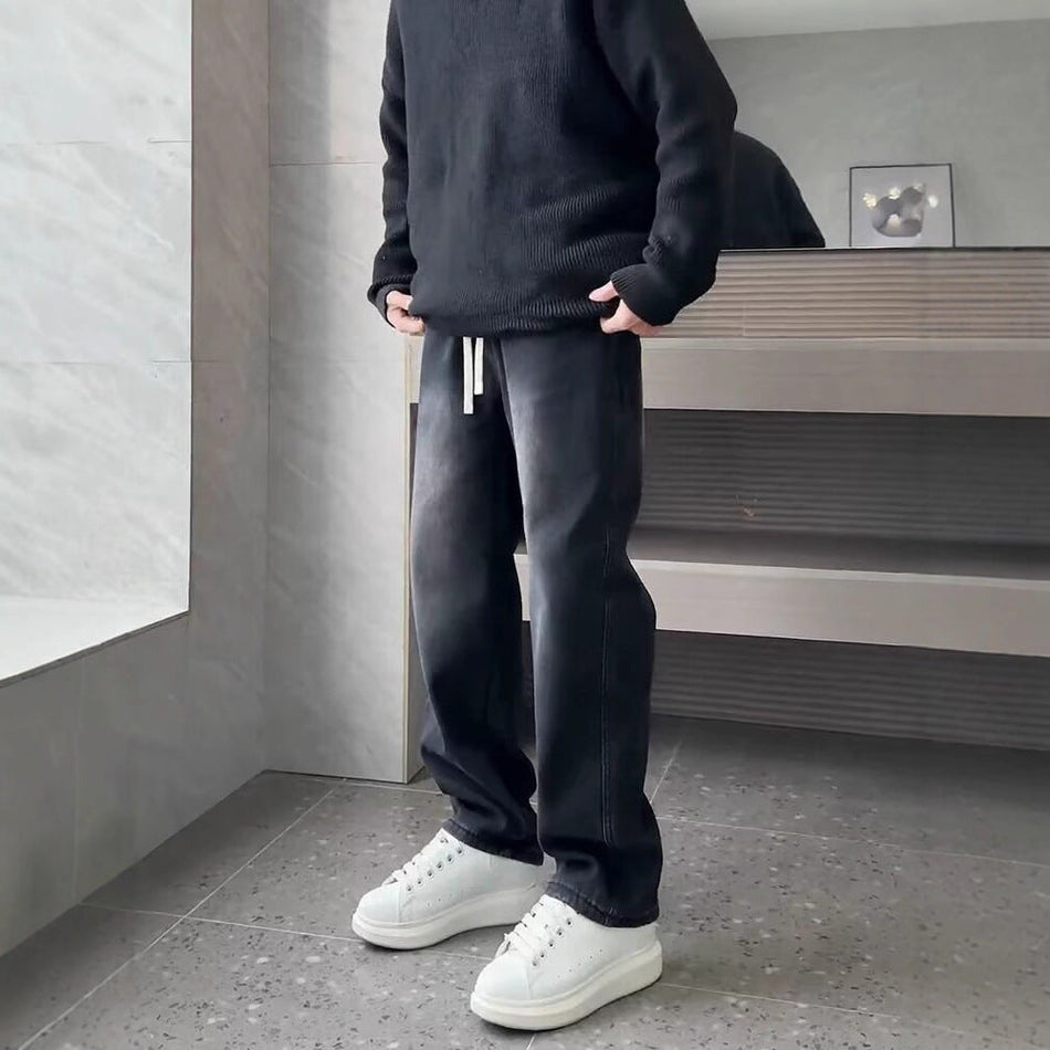 Men's Black Wide-Leg Loose Casual Jeans