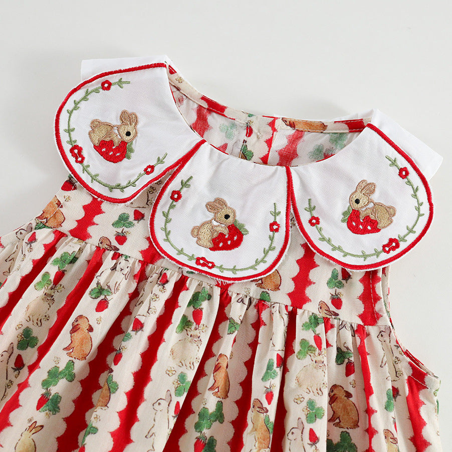 Girls Rabbit Embroidered Red Dress Summer 2026 – Summer Kids Fashion Nepal | Tudoholic