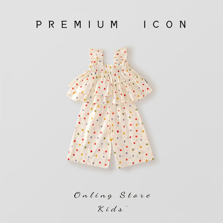 Girls Polka Dot Sling Set Wide Leg Pants 2025 Summer – Summer Kids Fashion Nepal | Tudoholic