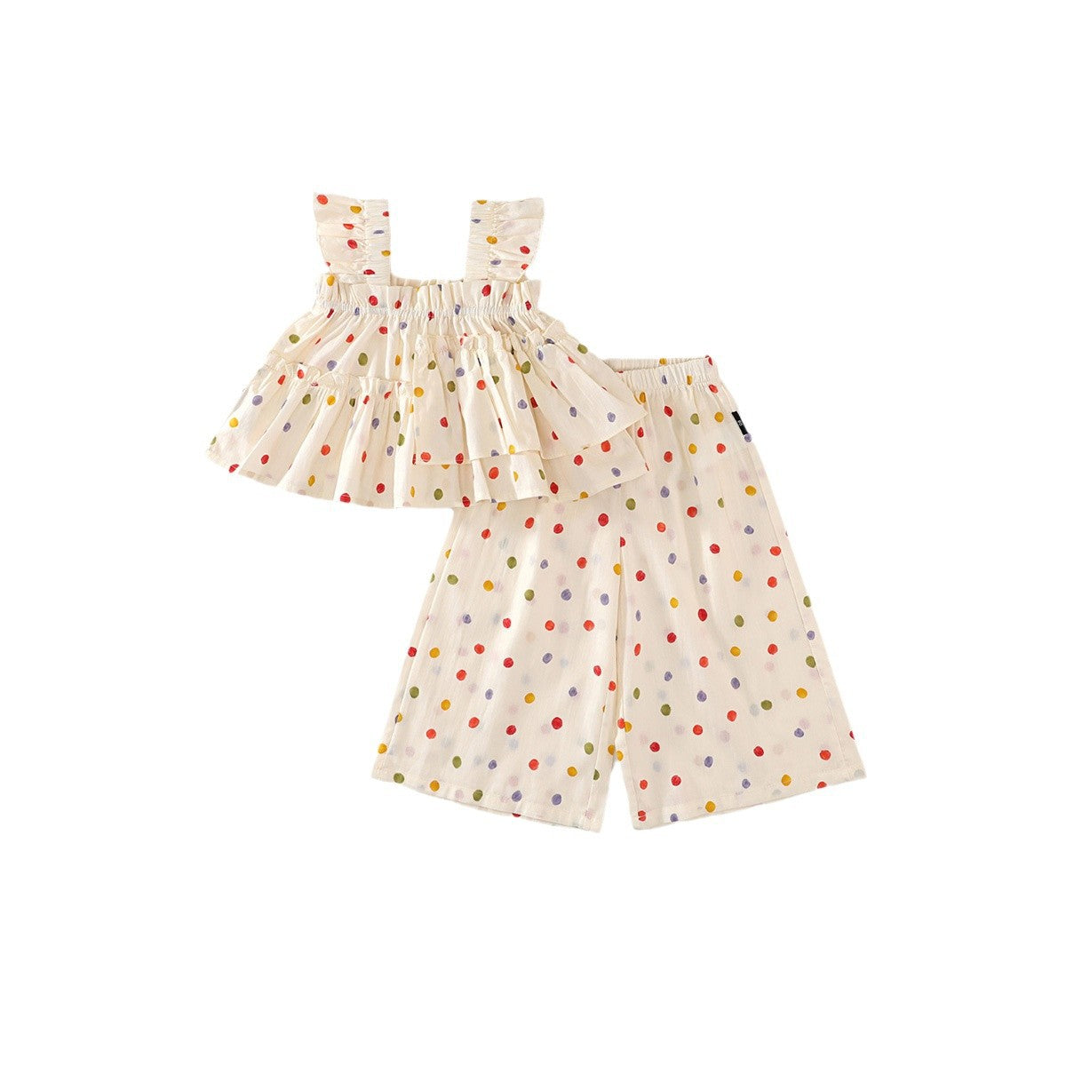 Girls Polka Dot Sling Set Wide Leg Pants 2025 Summer – Summer Kids Fashion Nepal | Tudoholic
