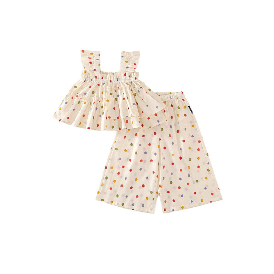 Girls Polka Dot Sling Set Wide Leg Pants 2025 Summer – Summer Kids Fashion Nepal | Tudoholic