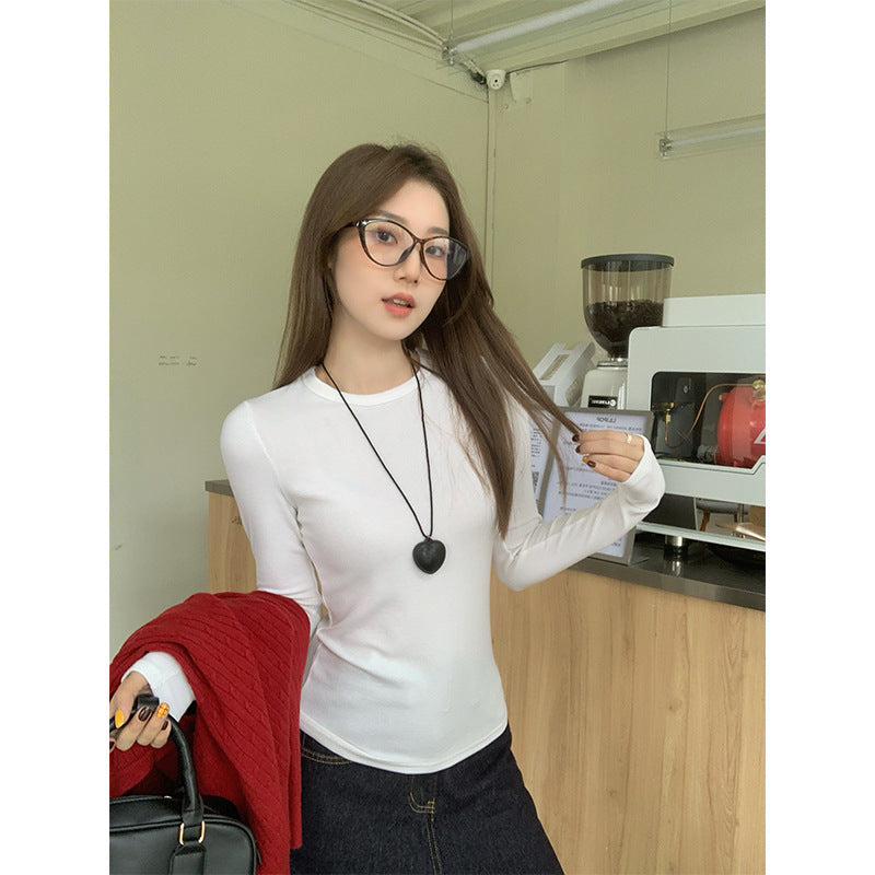 White Slim Fit Long Sleeve Base Shirt Women Autumn Winter