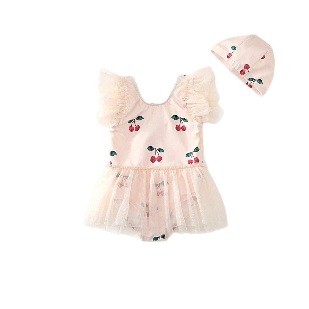 Girls Cherry Swimsuit Set Flying Sleeve Summer 2025 – Summer Kids Fashion Nepal | Tudoholic
