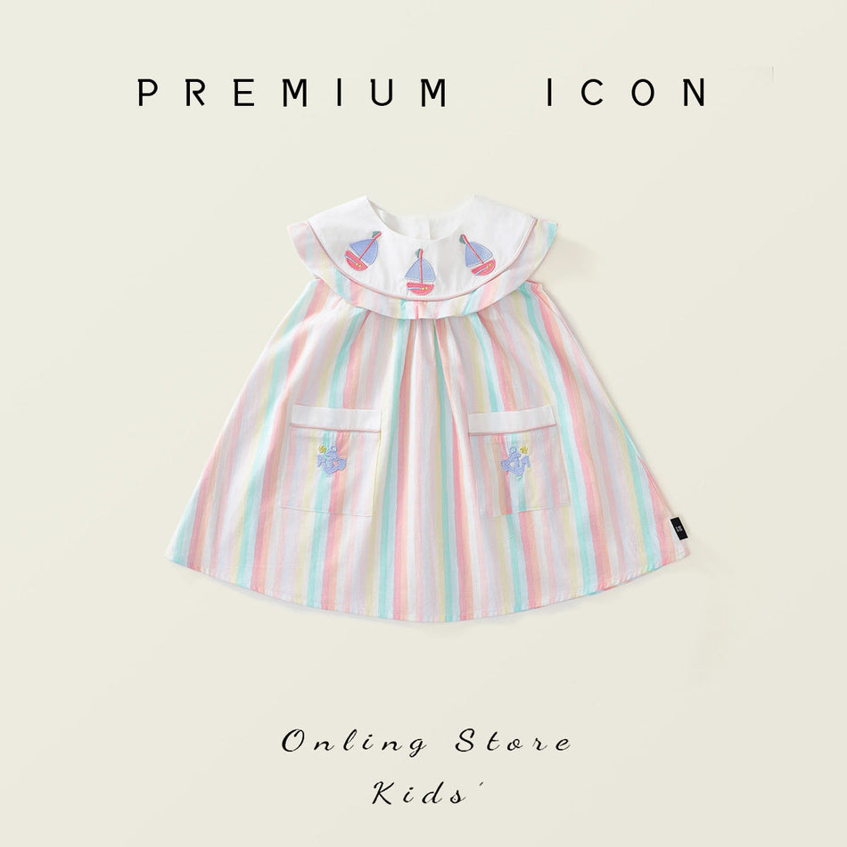 Girls Embroidered Striped Vest Dress Summer 2025 – Summer Kids Fashion Nepal | Tudoholic