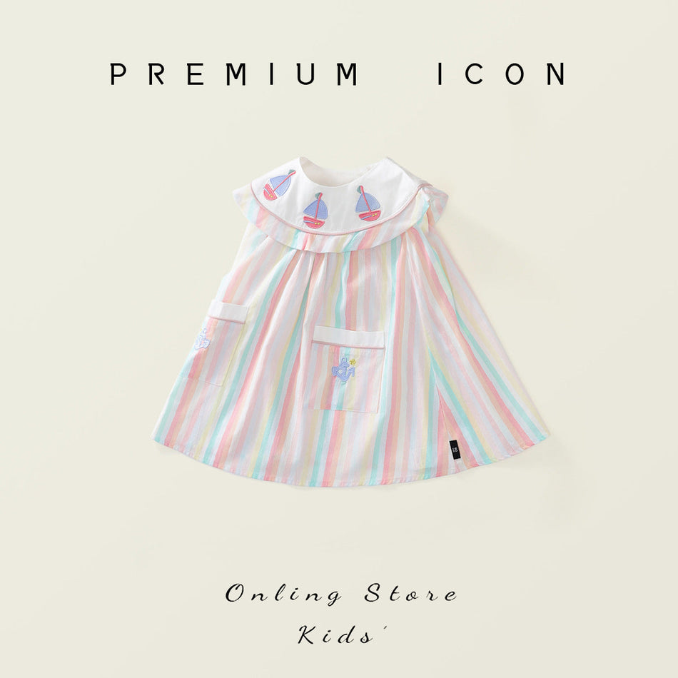 Girls Embroidered Striped Vest Dress Summer 2025 – Summer Kids Fashion Nepal | Tudoholic