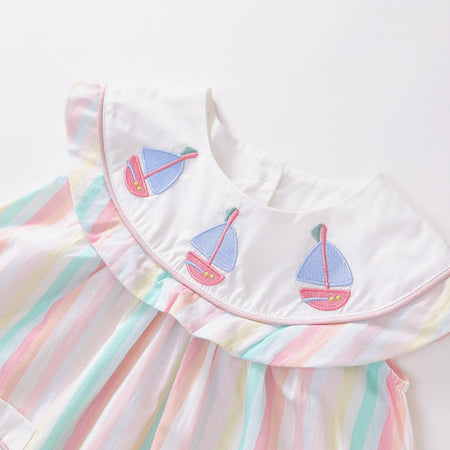 Girls Embroidered Striped Vest Dress Summer 2025 – Summer Kids Fashion Nepal | Tudoholic