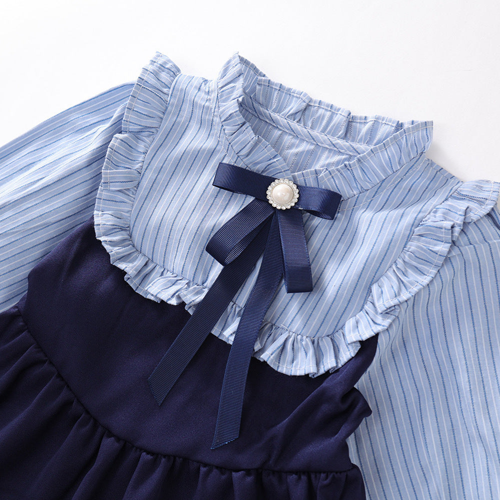 Girls Preppy Striped Dress Autumn 2025 Korean Style – Spring Autumn Kids Fashion Nepal | Tudoholic
