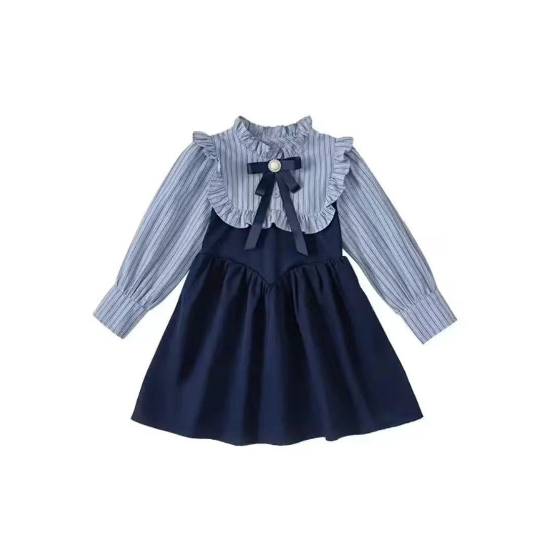 Girls Preppy Striped Dress Autumn 2025 Korean Style – Spring Autumn Kids Fashion Nepal | Tudoholic