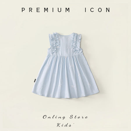 Girls Blue Ruffled Summer Dress 2026 Bow Embroidered – Summer Kids Fashion Nepal | Tudoholic