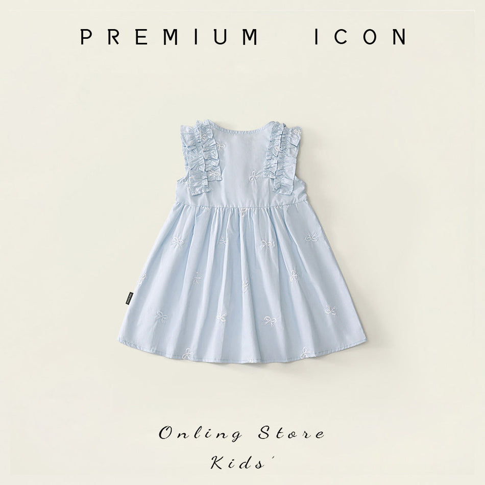 Girls Blue Ruffled Summer Dress 2026 Bow Embroidered – Summer Kids Fashion Nepal | Tudoholic