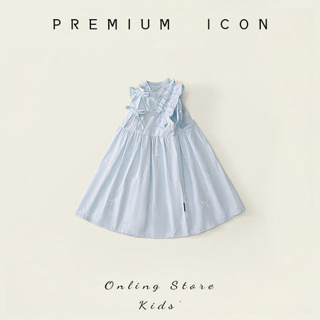 Girls Blue Ruffled Summer Dress 2026 Bow Embroidered – Summer Kids Fashion Nepal | Tudoholic
